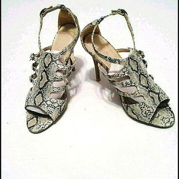 Anne Michelle Snakeskin Strappy Peep-toe Office Stylish Heels - Picture 1 of 10